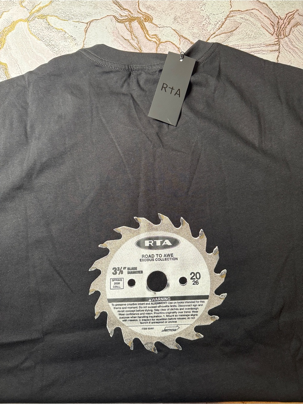 RtA Black Short-Sleeve Tee with Metallic Saw-Blade Graphic